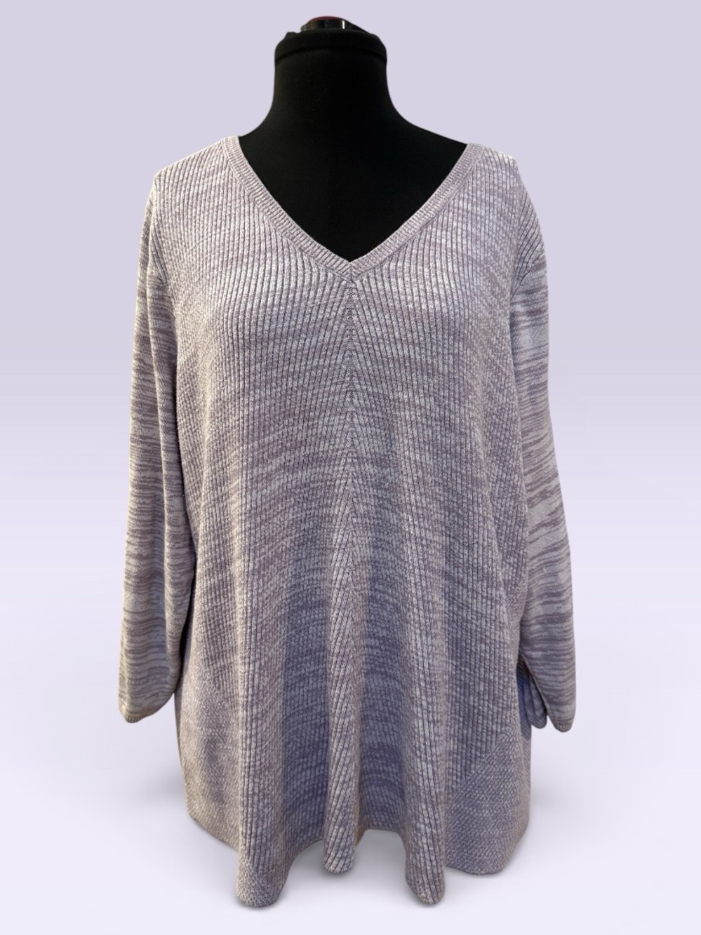 Catherines Lavender V-Neck Ribbed Knit Sweater